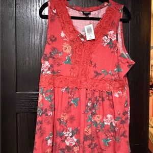 Torrid Red Floral Lace Sleeveless Babydoll Blouse NWT